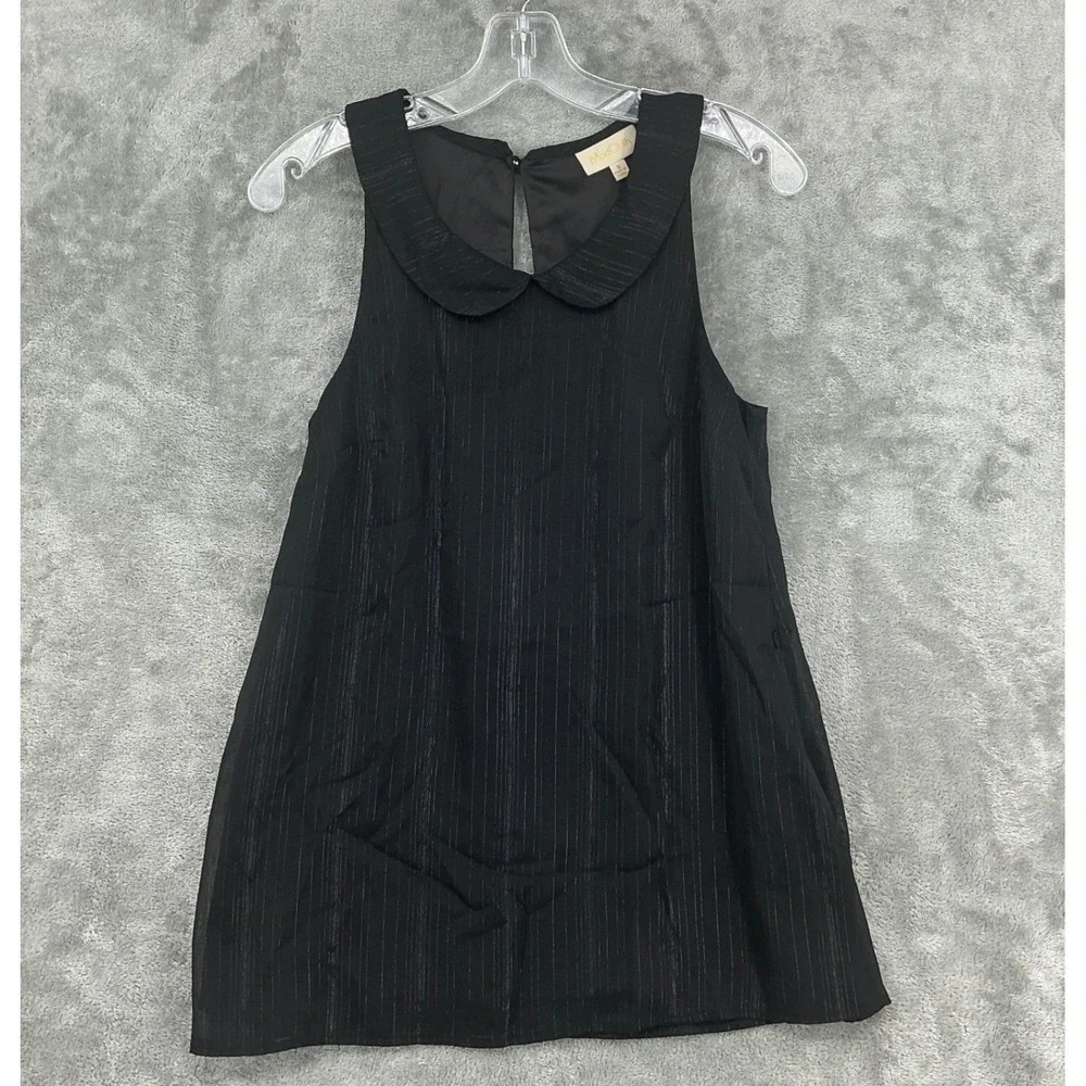 ModCloth Blouse Womens Small Silver Metallic‎ Pinstripe Peter Pan Collar Tank